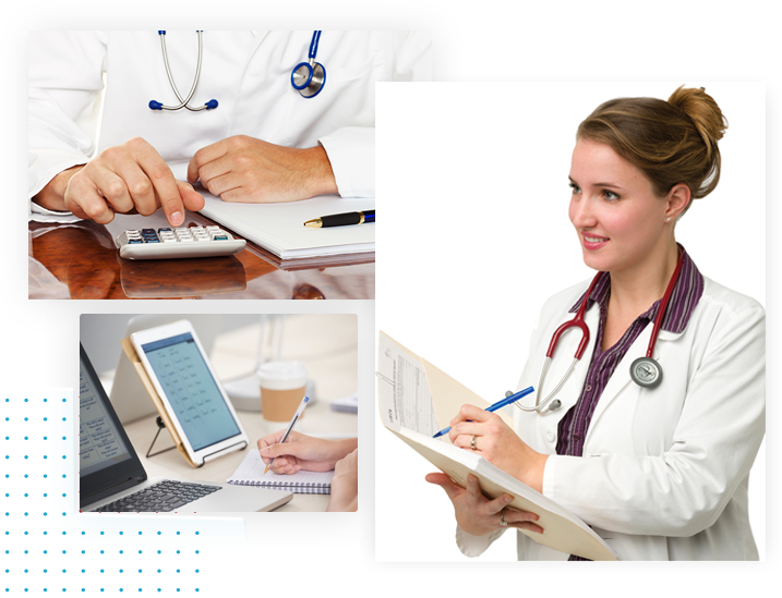 collage of three pictures related to medical billing